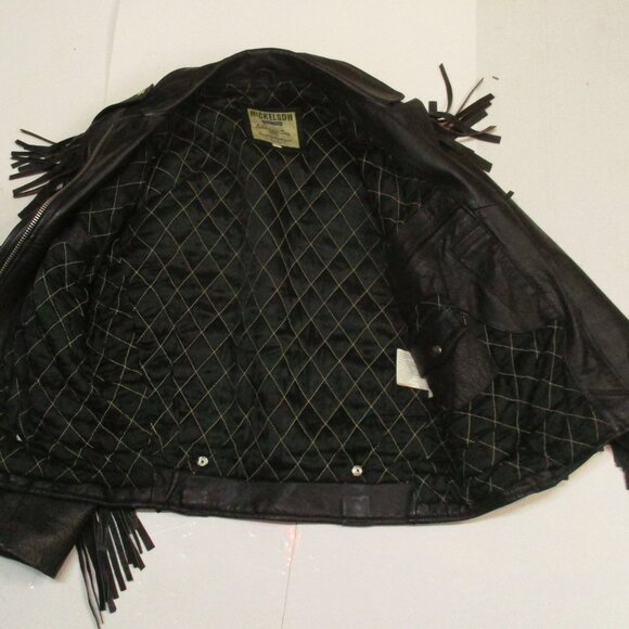 Nickelson Vintage 1990s Fringe Motocycle Biker Insolater Leather Jacket Size M - Picture 2 of 6